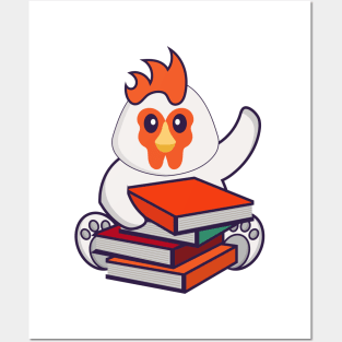 Cute chicken reading a book. Posters and Art